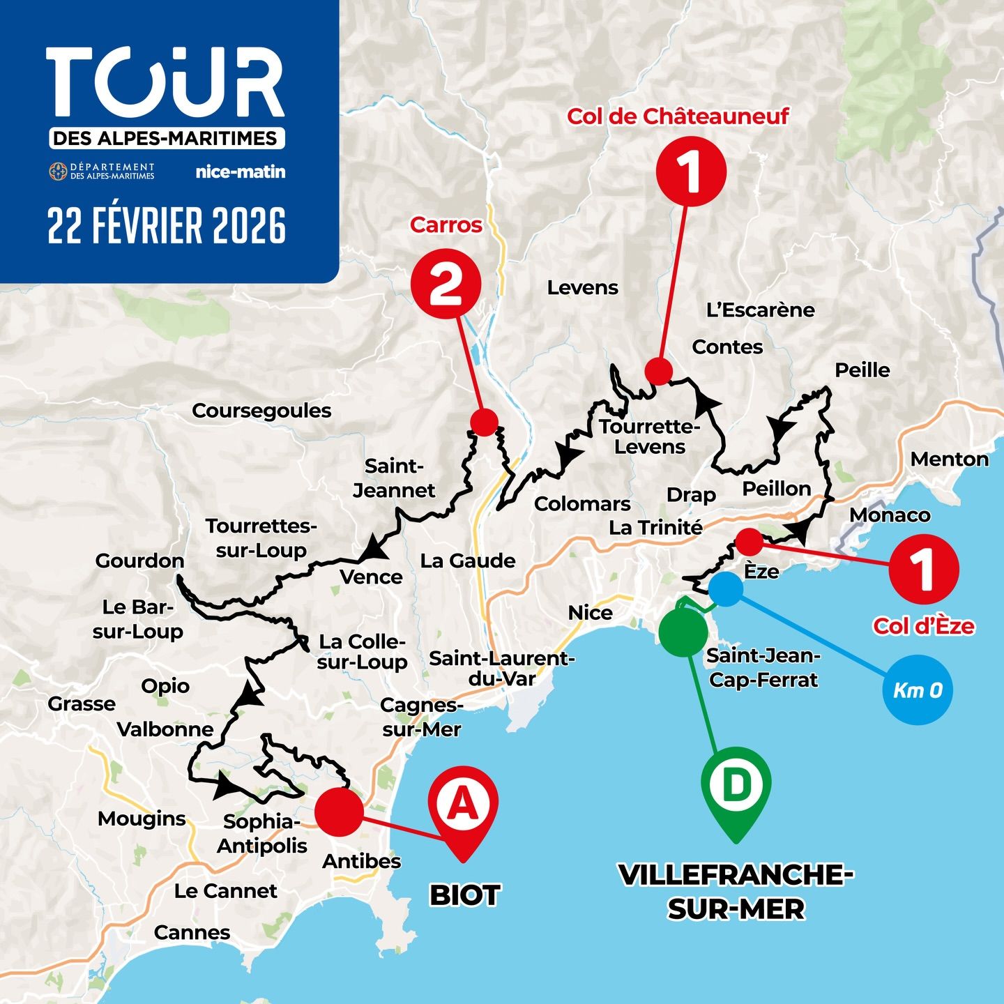 Carte Tour des Alpes-Maritimes 2026