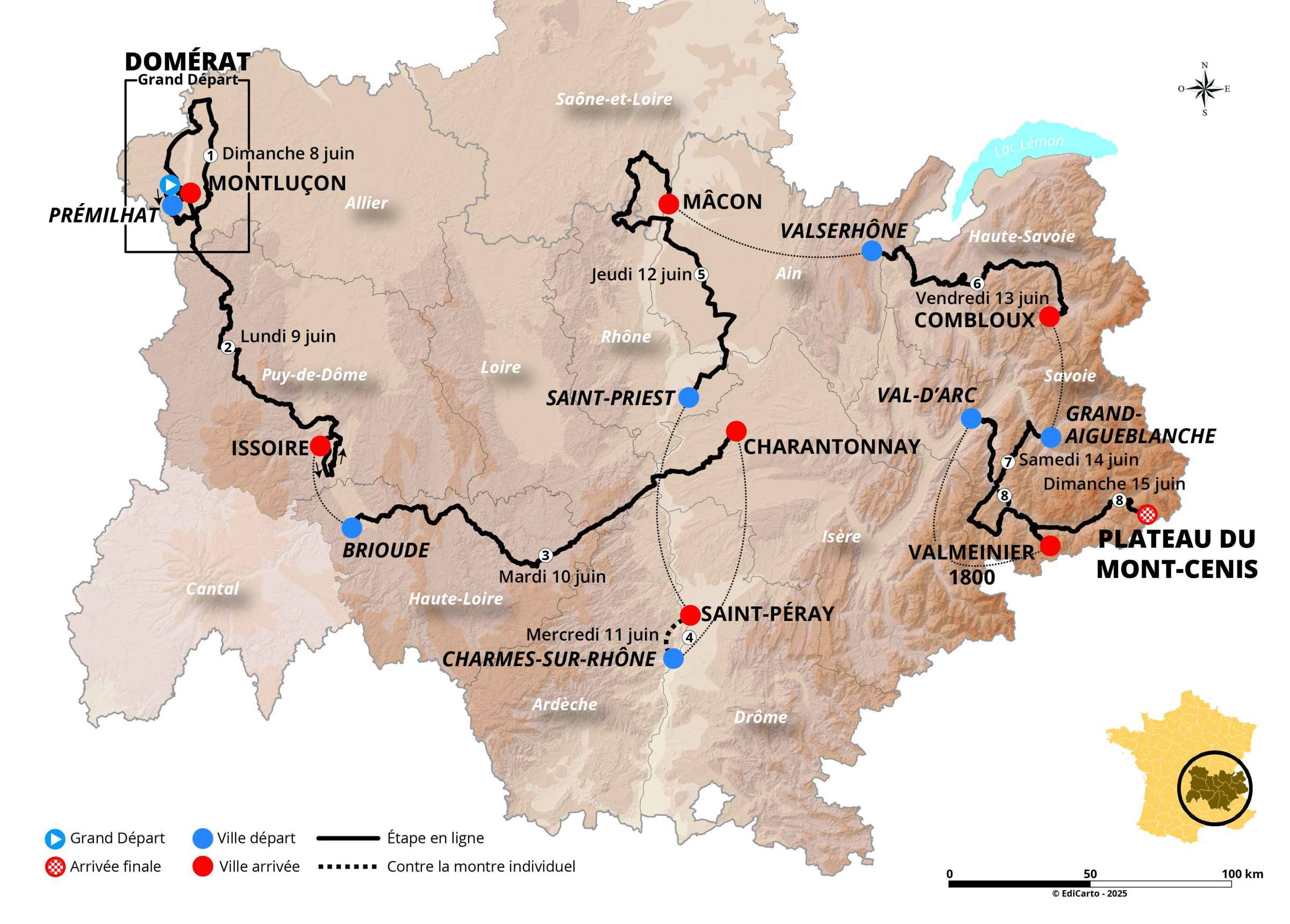 Carte Tour Auvergne - Rhône-Alpes 2026