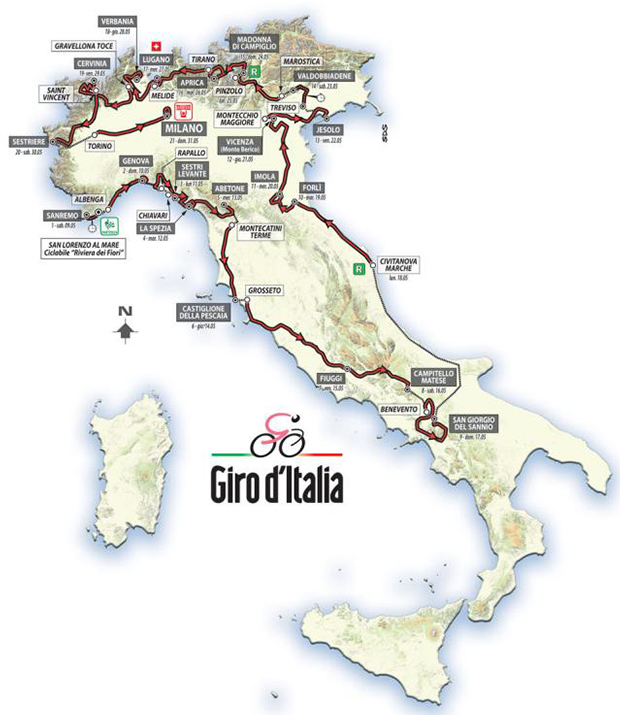 Carte Tour d'Italie 2015