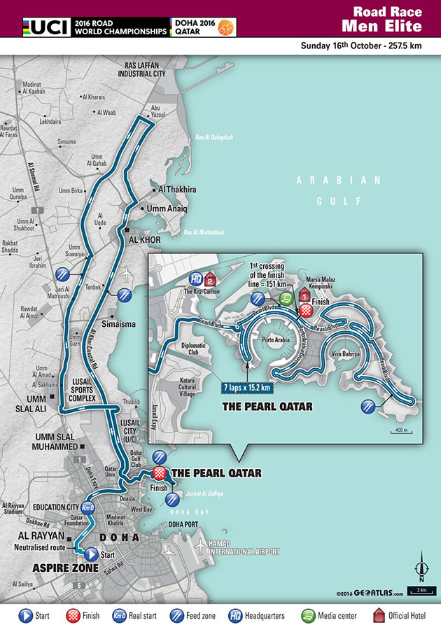 Carte Championnat du Monde sur Route 2016