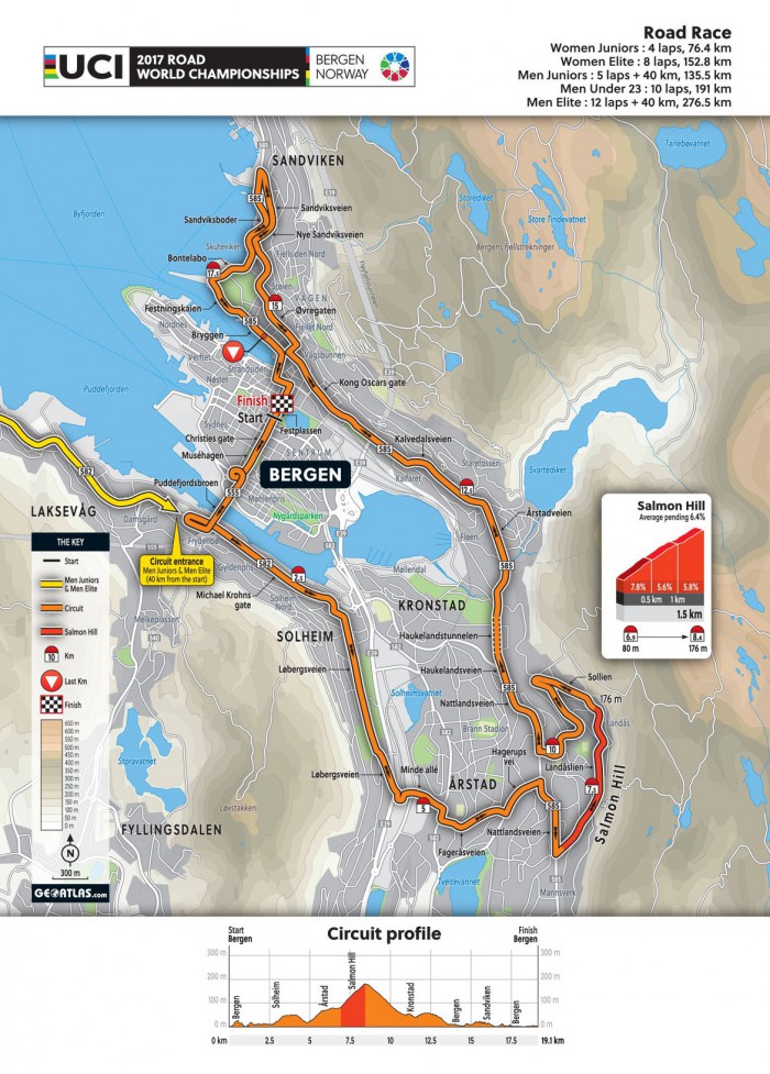 Carte Championnat du Monde sur Route 2017
