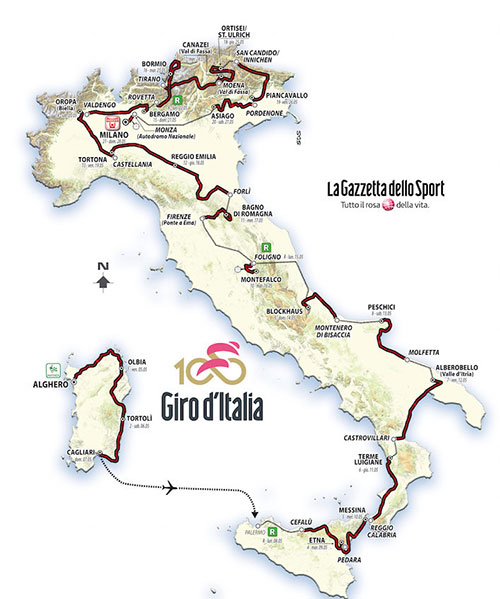Carte Tour d'Italie 2017