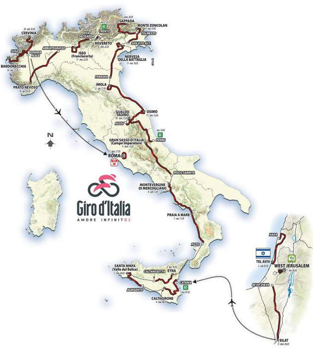 Carte Tour d'Italie 2018