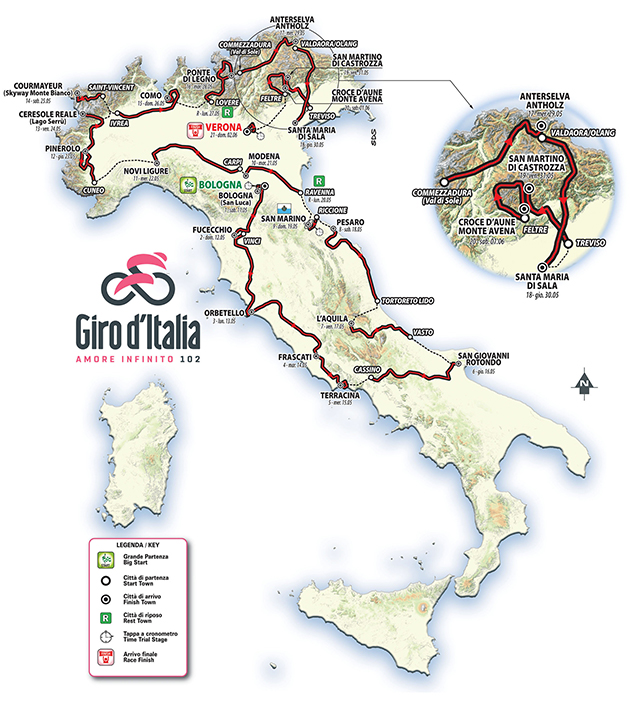 Carte Tour d'Italie 2019
