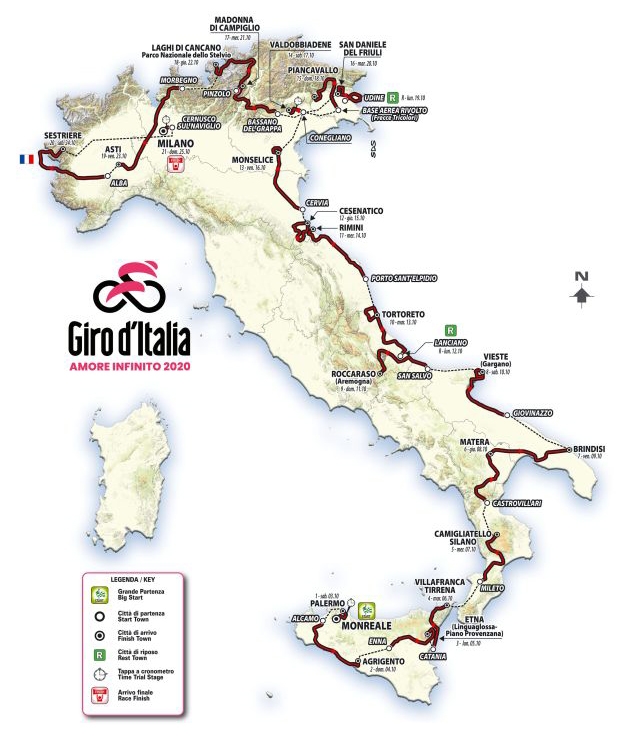Carte Tour d'Italie 2020