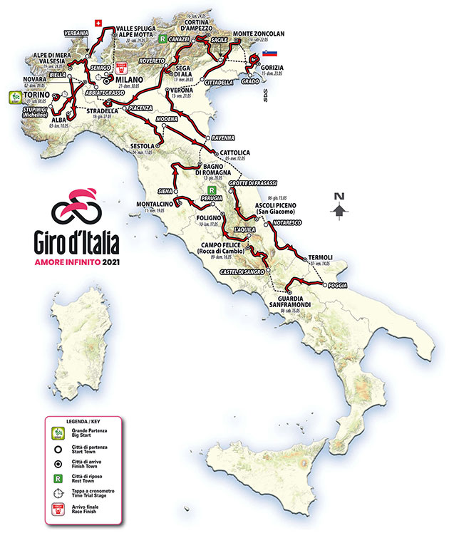 Carte Tour d'Italie 2021