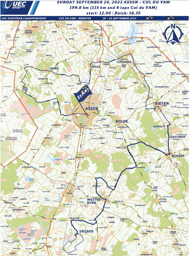 Carte Championnat d'Europe sur Route 2023