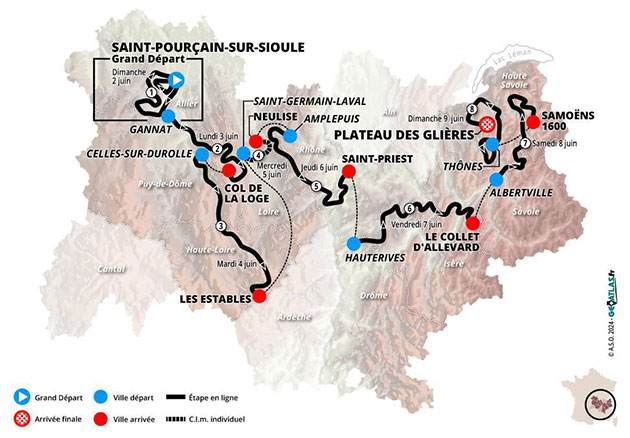 Carte Critérium du Dauphiné 2024