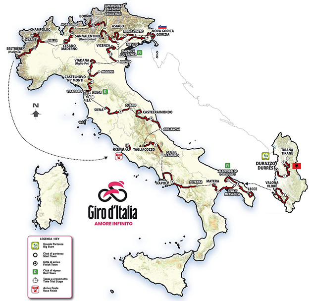 Carte Tour d'Italie 2025