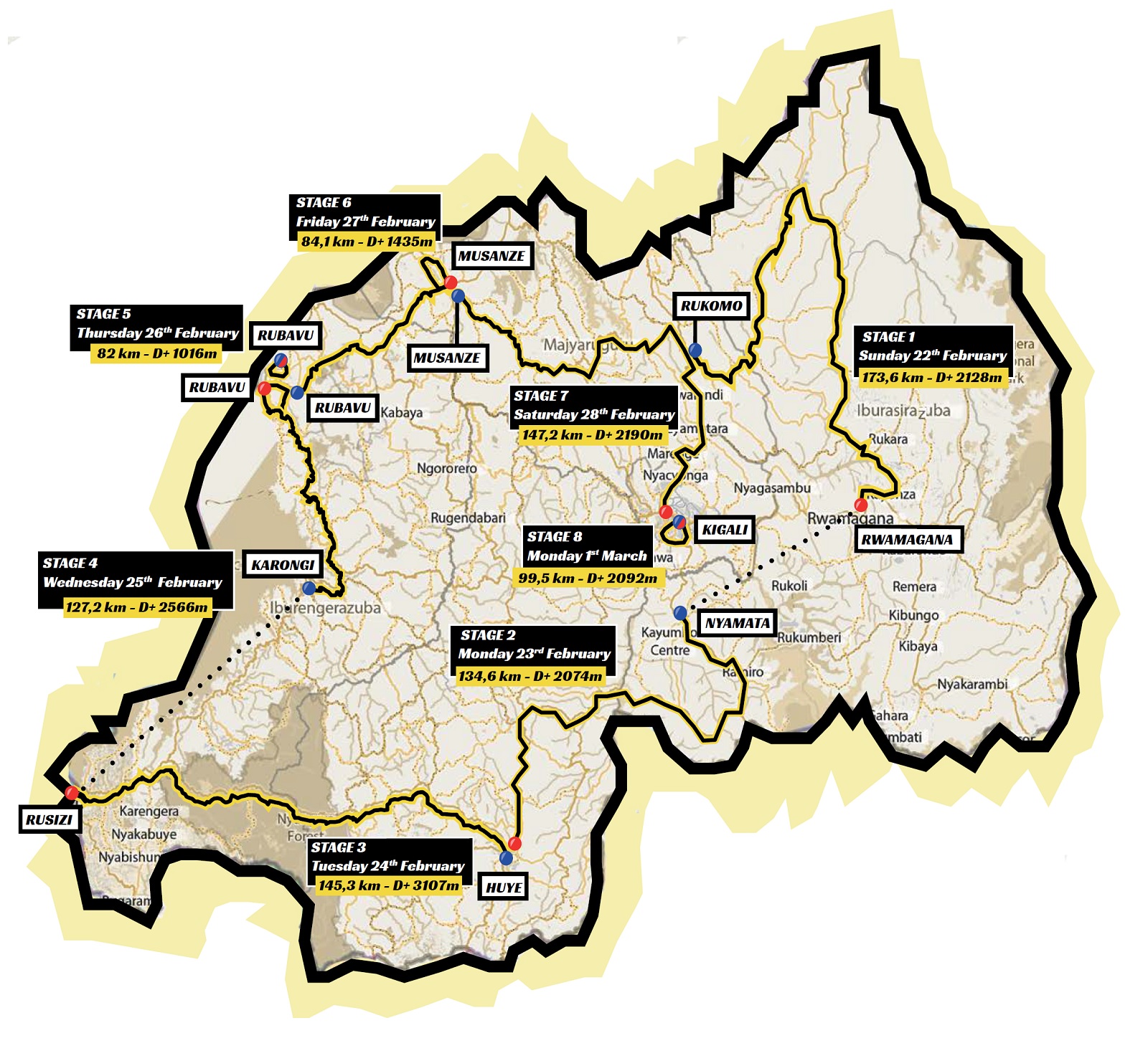 Carte Tour du Rwanda 2026